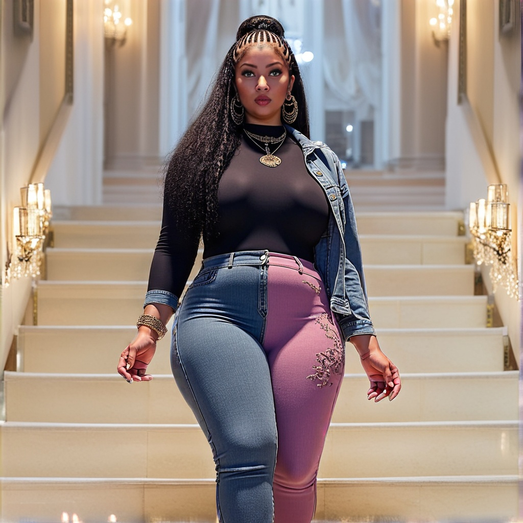 Jalisa Avari standing by architectural stairs, highlighting her diamond chest tattoo with a crown and butterfly design.
