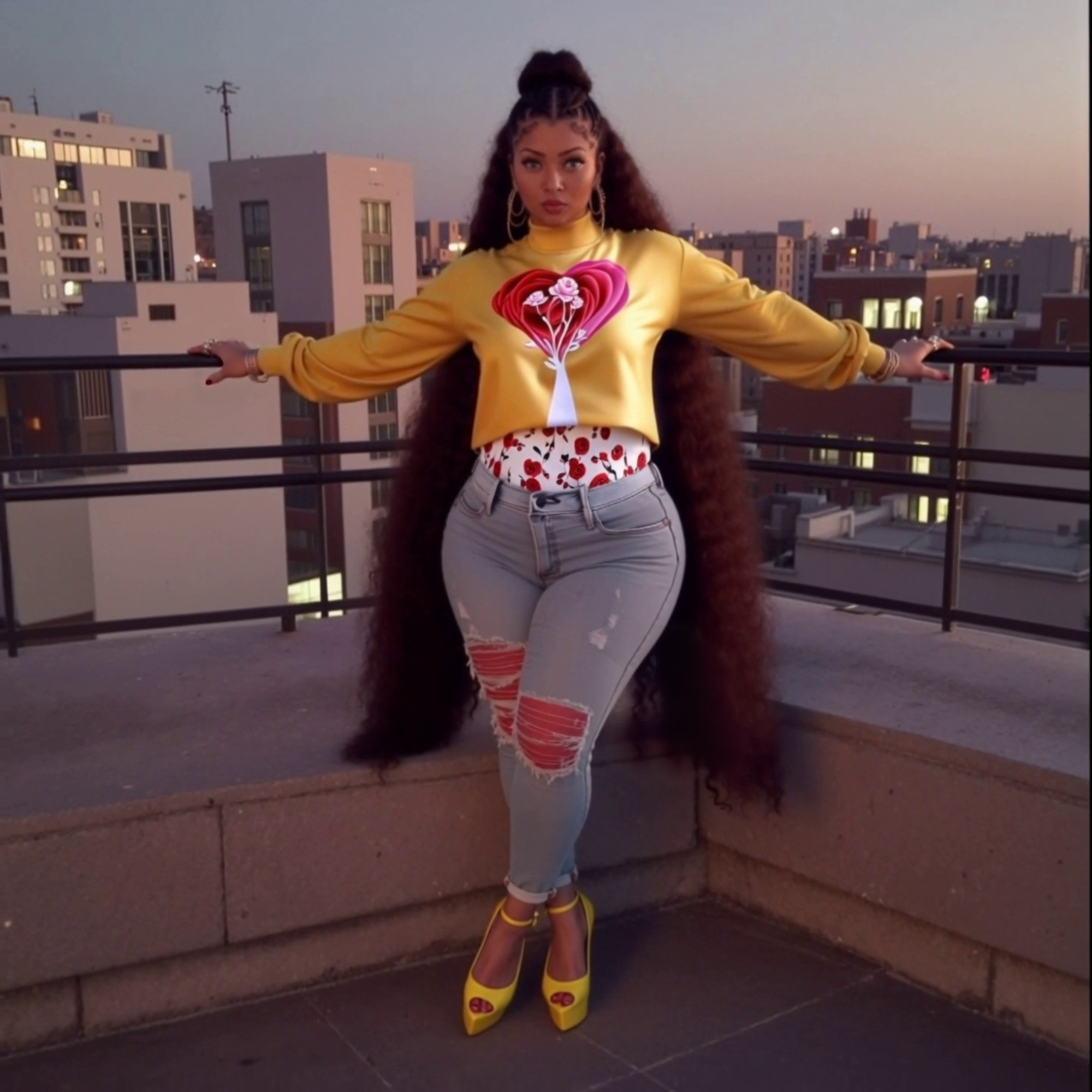 Jalisa Avari rooftop ministry visual session displaying her full features under expansive outdoor lighting.