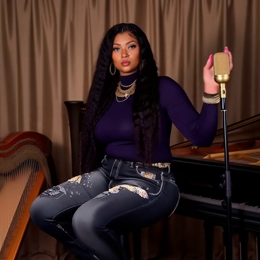Jalisa Avari capturing a classic musical environment with piano, harp, and live microphone components.