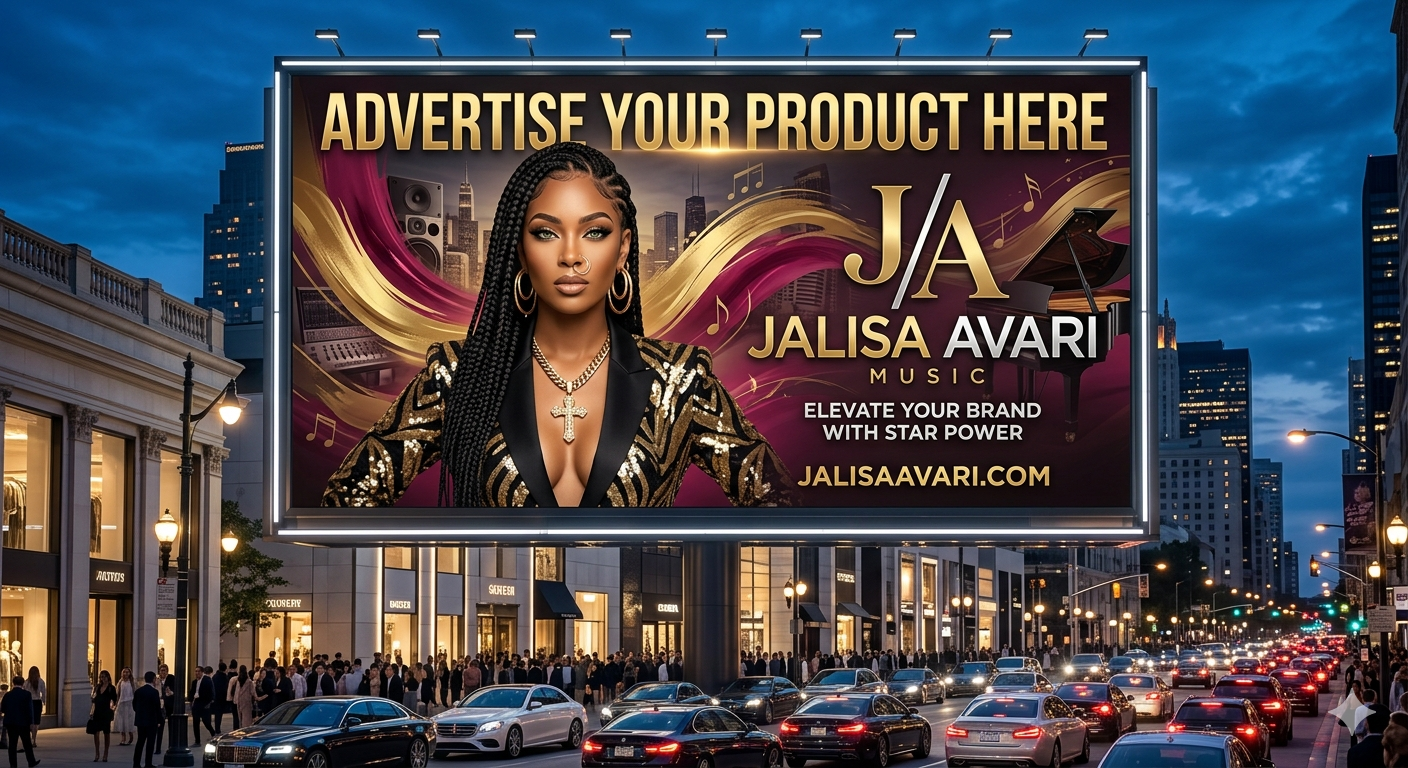 High Fashion Celebrity Billboard Advertisement Mock Up Example for Jalisa Avari Music Campaign Services
